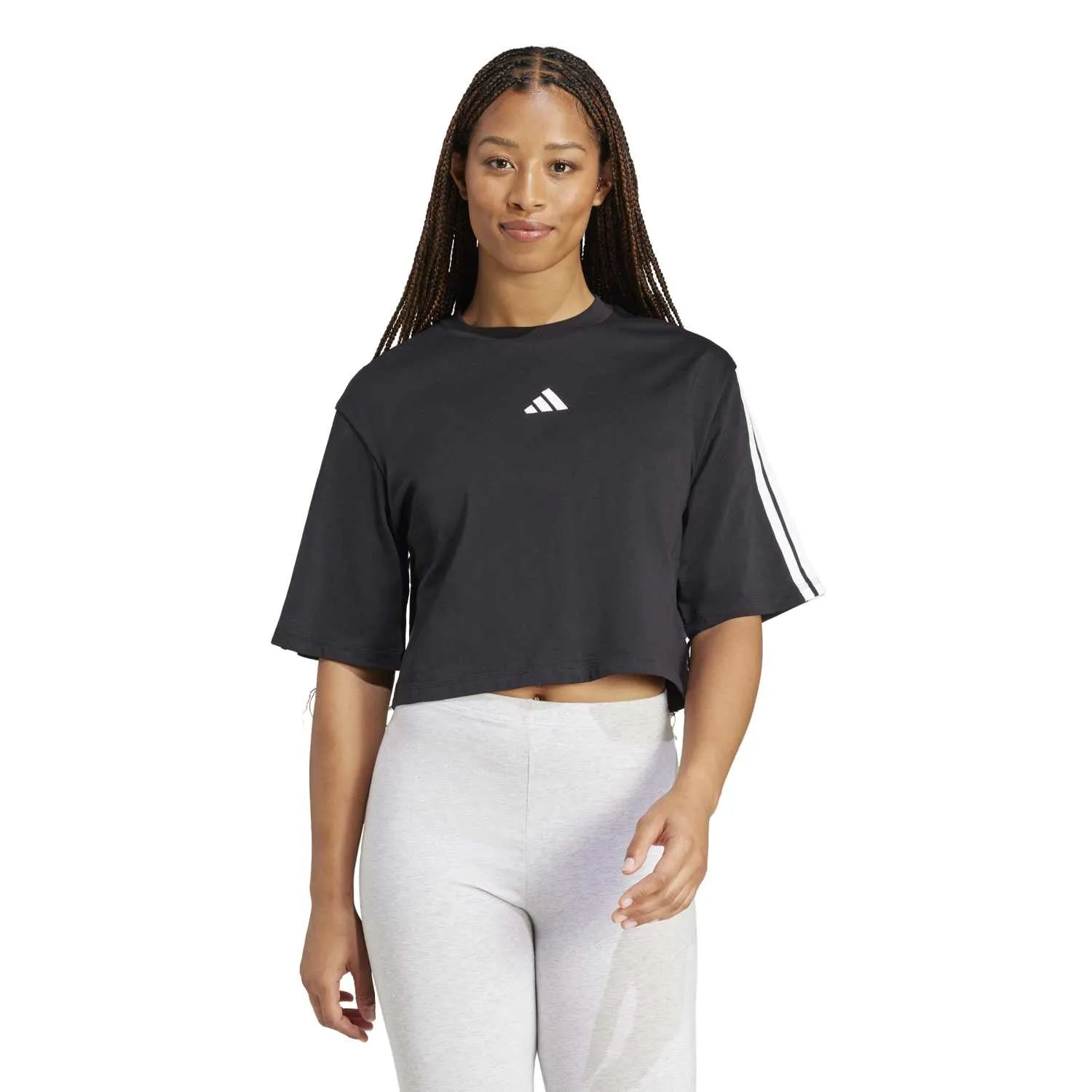 adidas Kadın Siyah Essentials 3 Şeritli Tişört JD4998 - Görsel 2