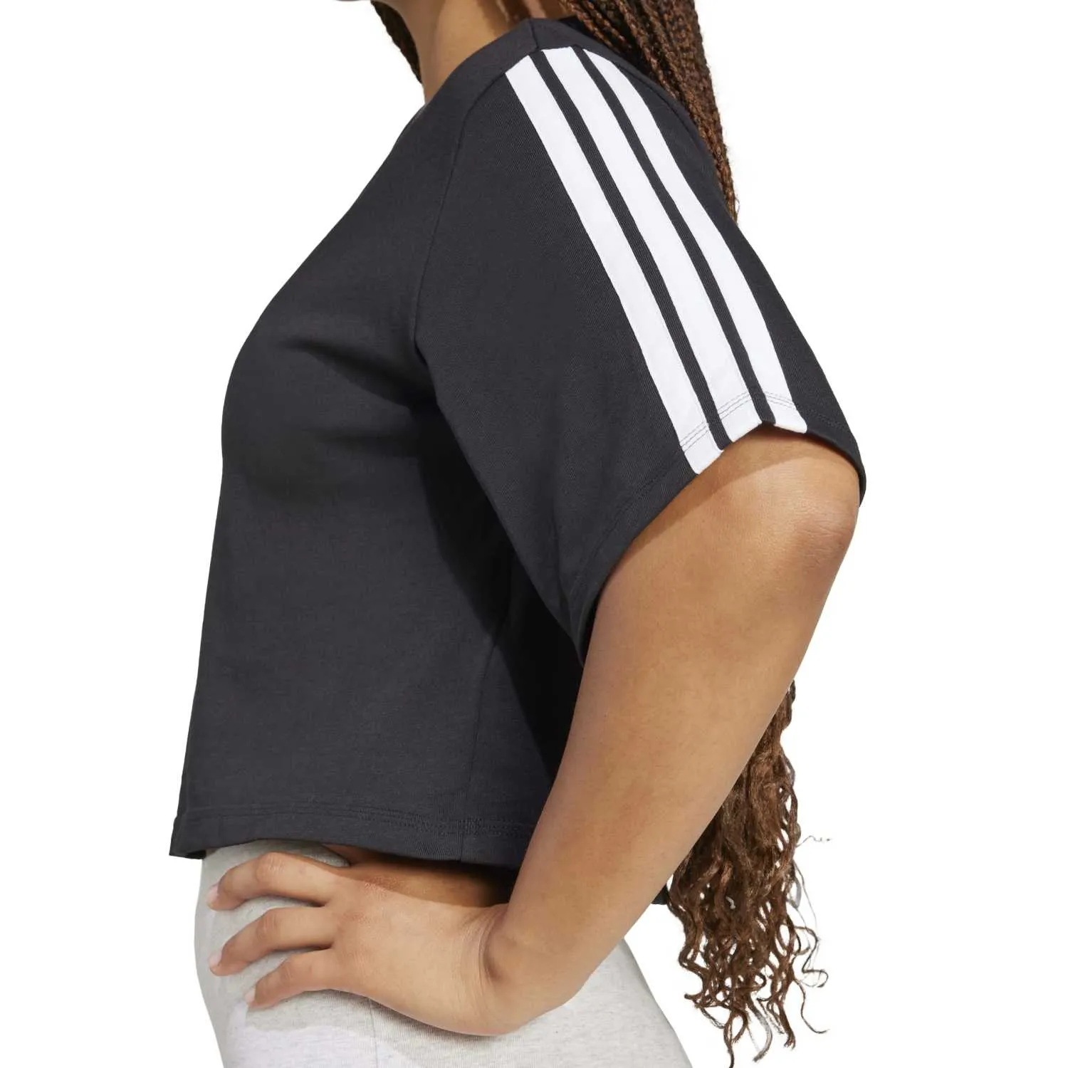 adidas Kadın Siyah Essentials 3 Şeritli Tişört JD4998 - Görsel 3