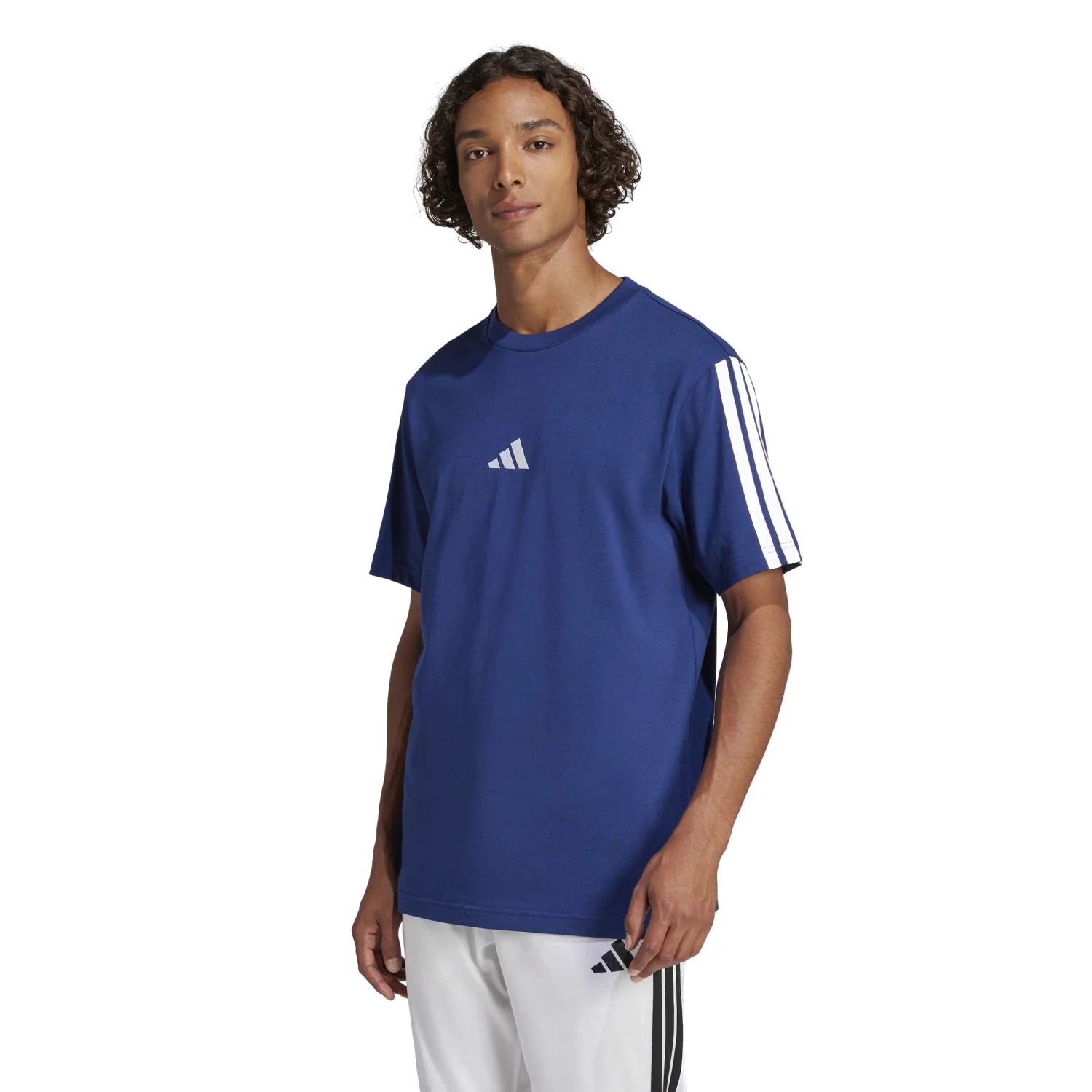 adidas Erkek 3 Şeritli Mavi Tişört JW1950 - Görsel 2