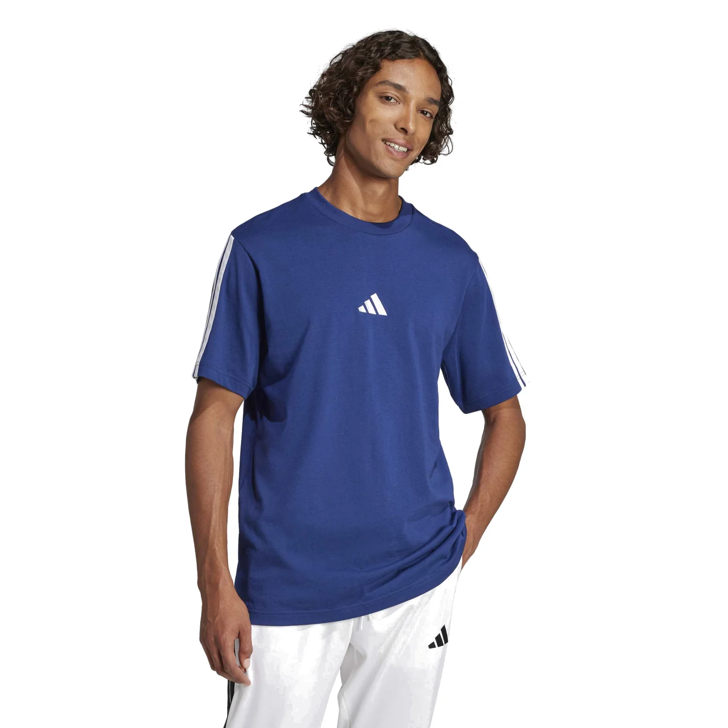 adidas Erkek 3 Şeritli Mavi Tişört JW1950 - Görsel 4
