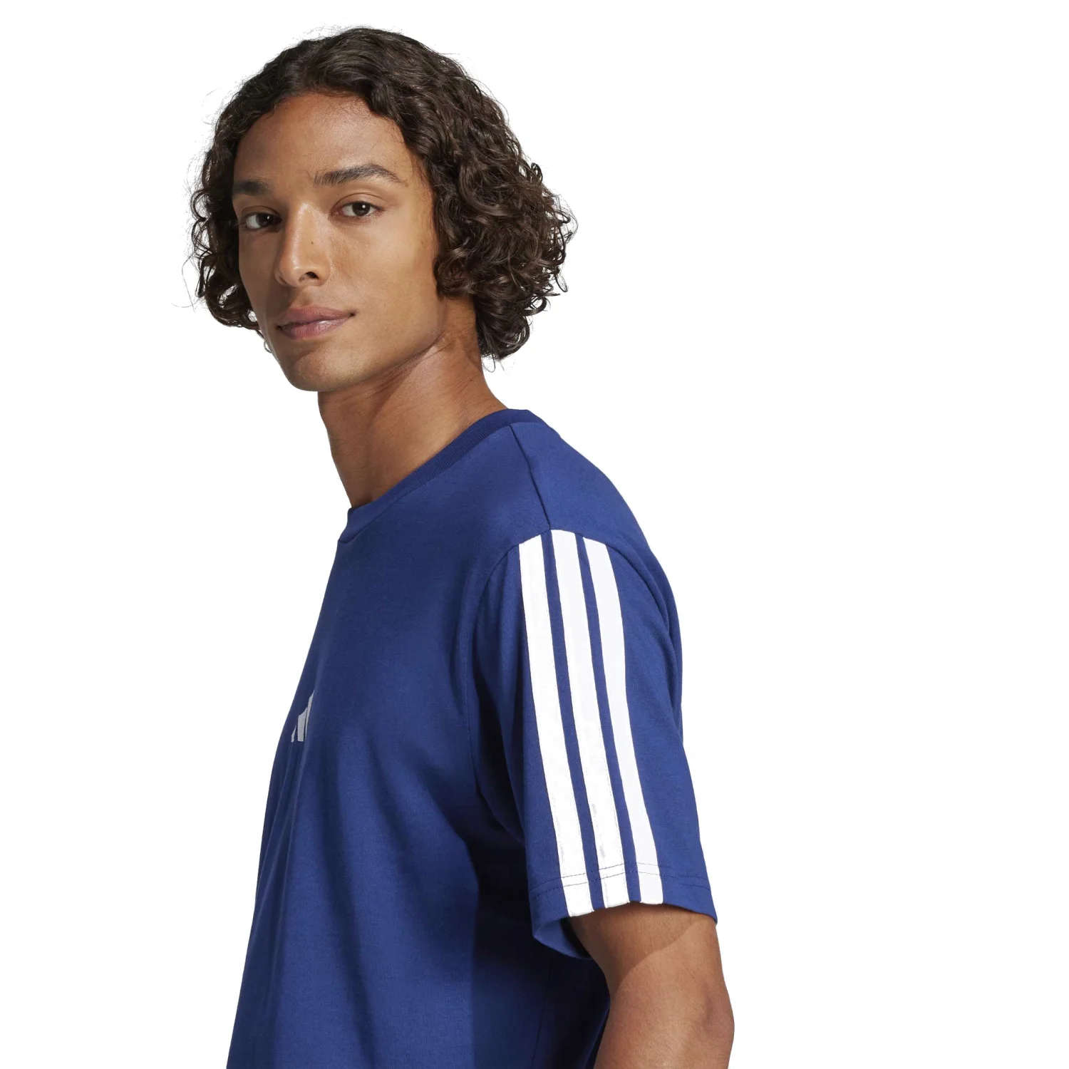 adidas Erkek 3 Şeritli Mavi Tişört JW1950 - Görsel 5